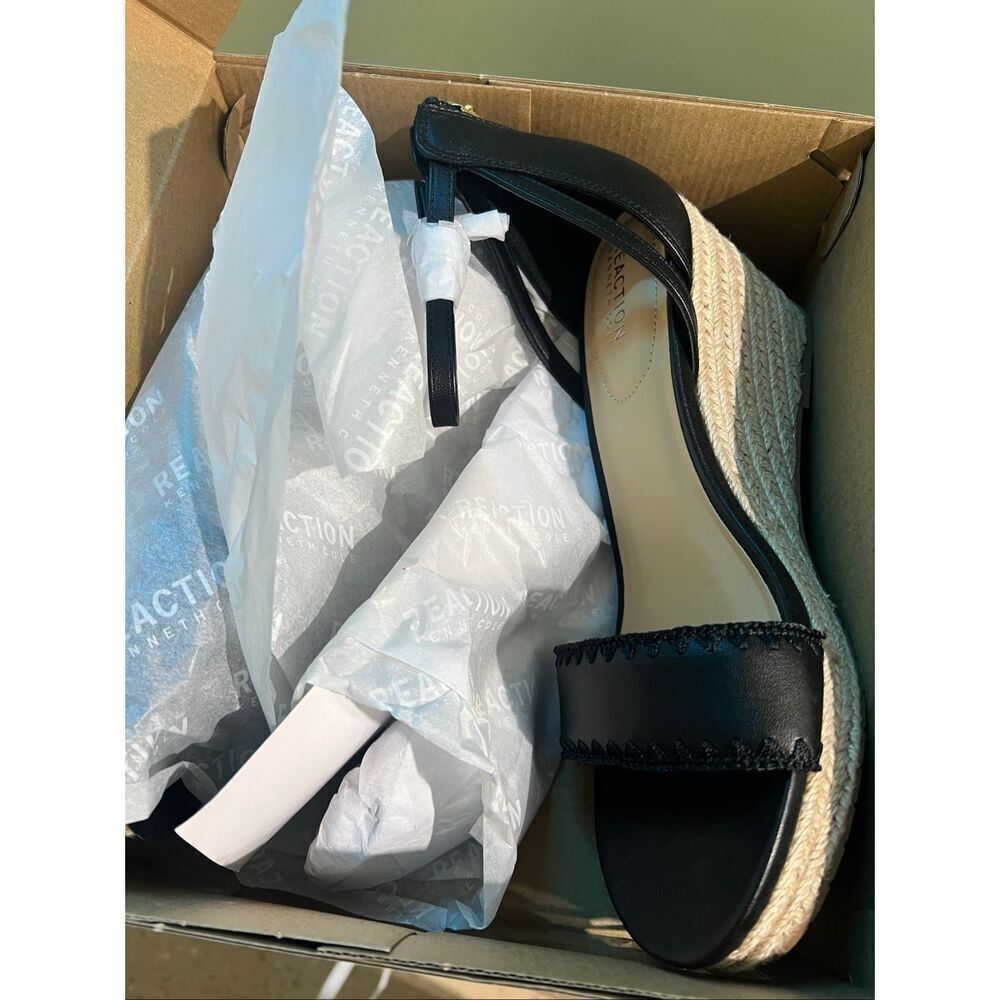 Kenneth Cole Reaction NWT Colton Espadrille 3” Strappy Wedge Ankle Sandals Black - Picture 4 of 5